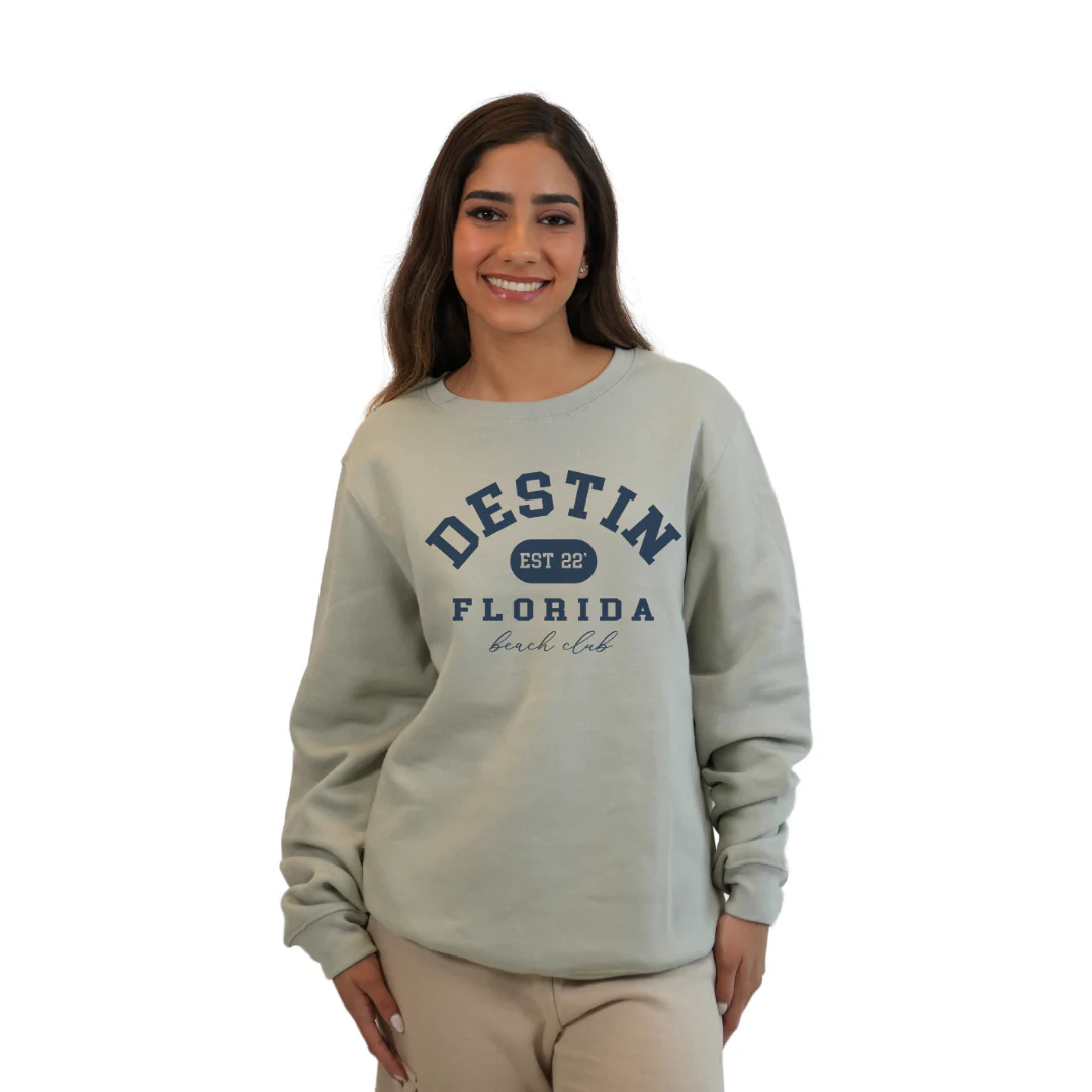 Destin Fl. Fleece Crewneck Sweatshirt Women with a Front Destin Est 22 Florida Beach Club Design Style 067 - Image 5