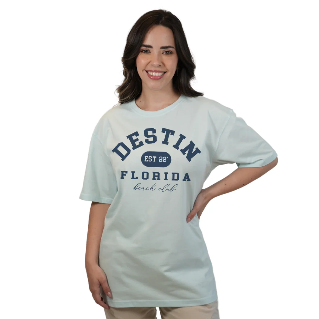 Destin Florida Combed Cotton Women T-Shirt with a Front Est. 22 Beach Club Design Style CC1000 - Image 6
