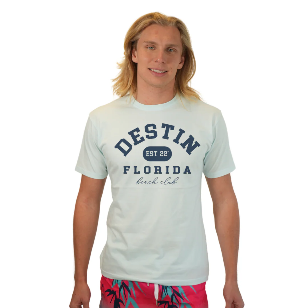 Destin Florida Combed Cotton Men T-Shirt with a Front Est. 22 Beach Club Design Style CC1000 - Image 4