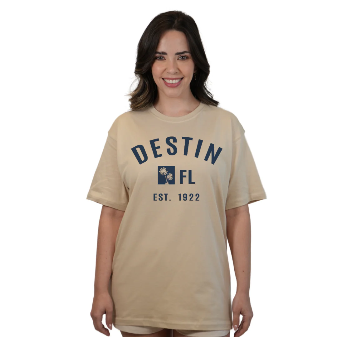 Destin Florida Combed Cotton Women T-Shirt with a Front Palm Trees FL Est. 1922 Design Style CC1000 - Image 6