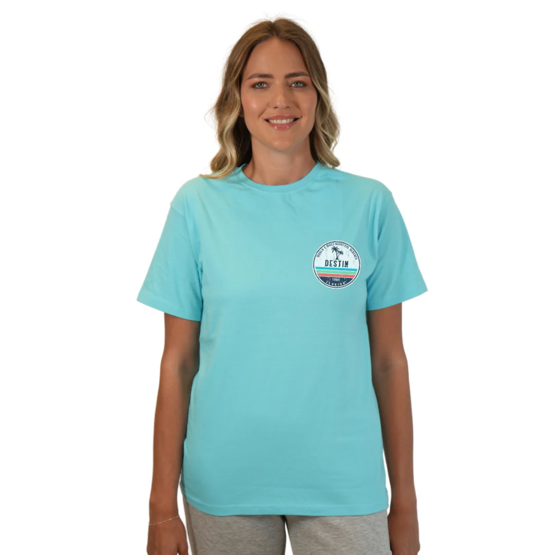 Destin Florida Combed Cotton Women T-Shirt with a Front Pocket Design and back big circle 2 Palm Trees 1915 Design Style CC1000 - Image 17