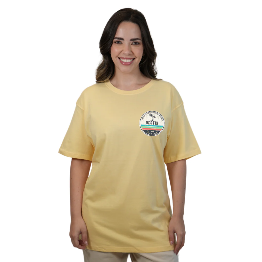 Destin Florida Combed Cotton Women T-Shirt with a Front Pocket Design and back big circle 2 Palm Trees 1915 Design Style CC1000 - Image 7