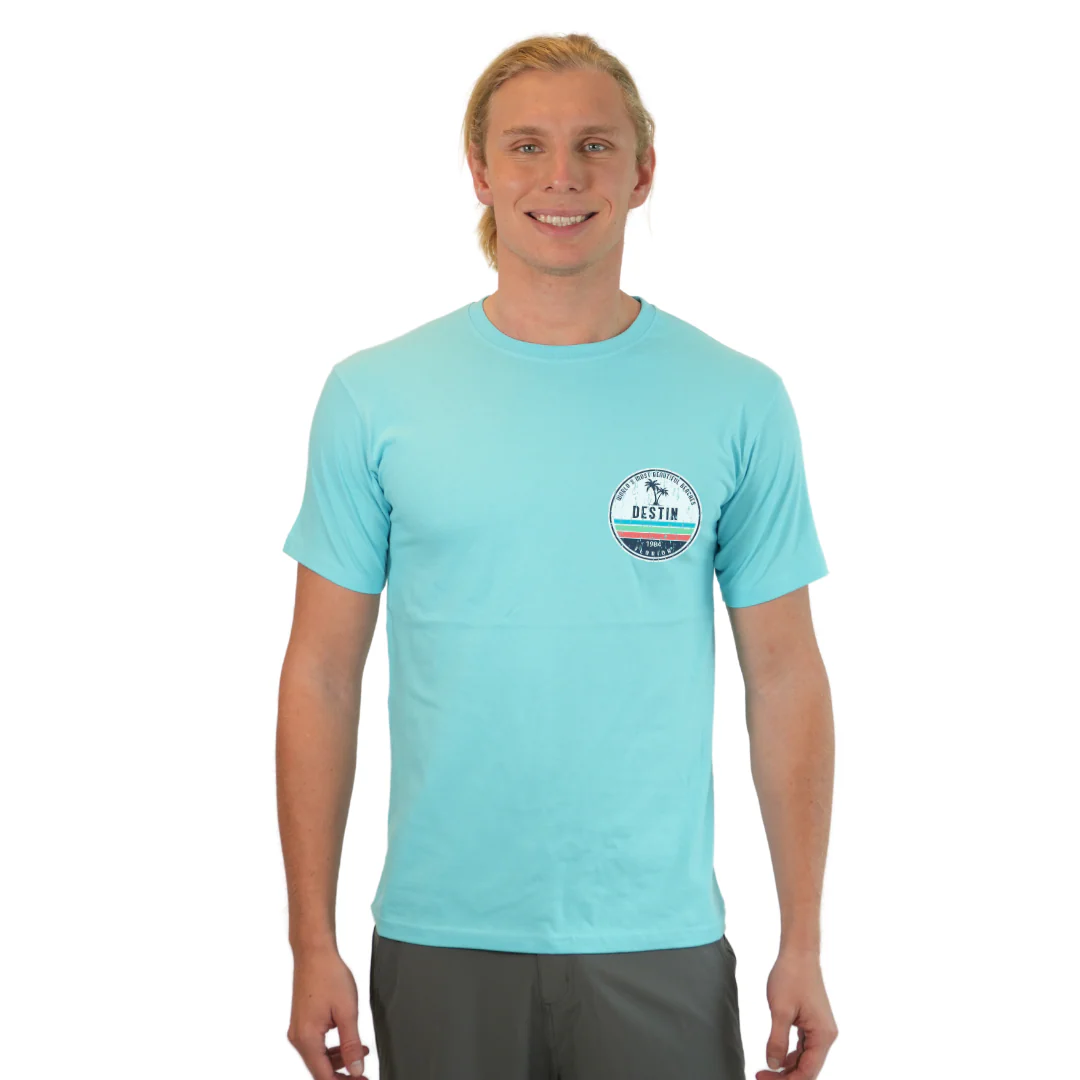 Destin Florida Combed Cotton Men T-Shirt with a Front Pocket Design and back big circle 2 Palm Trees 1915 Design Style CC1000 - Image 15