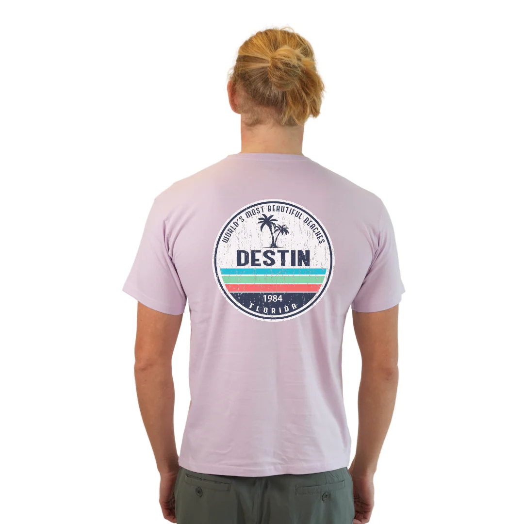 Destin Florida Combed Cotton Men T-Shirt with a Front Pocket Design and back big circle 2 Palm Trees 1915 Design Style CC1000 - Image 20