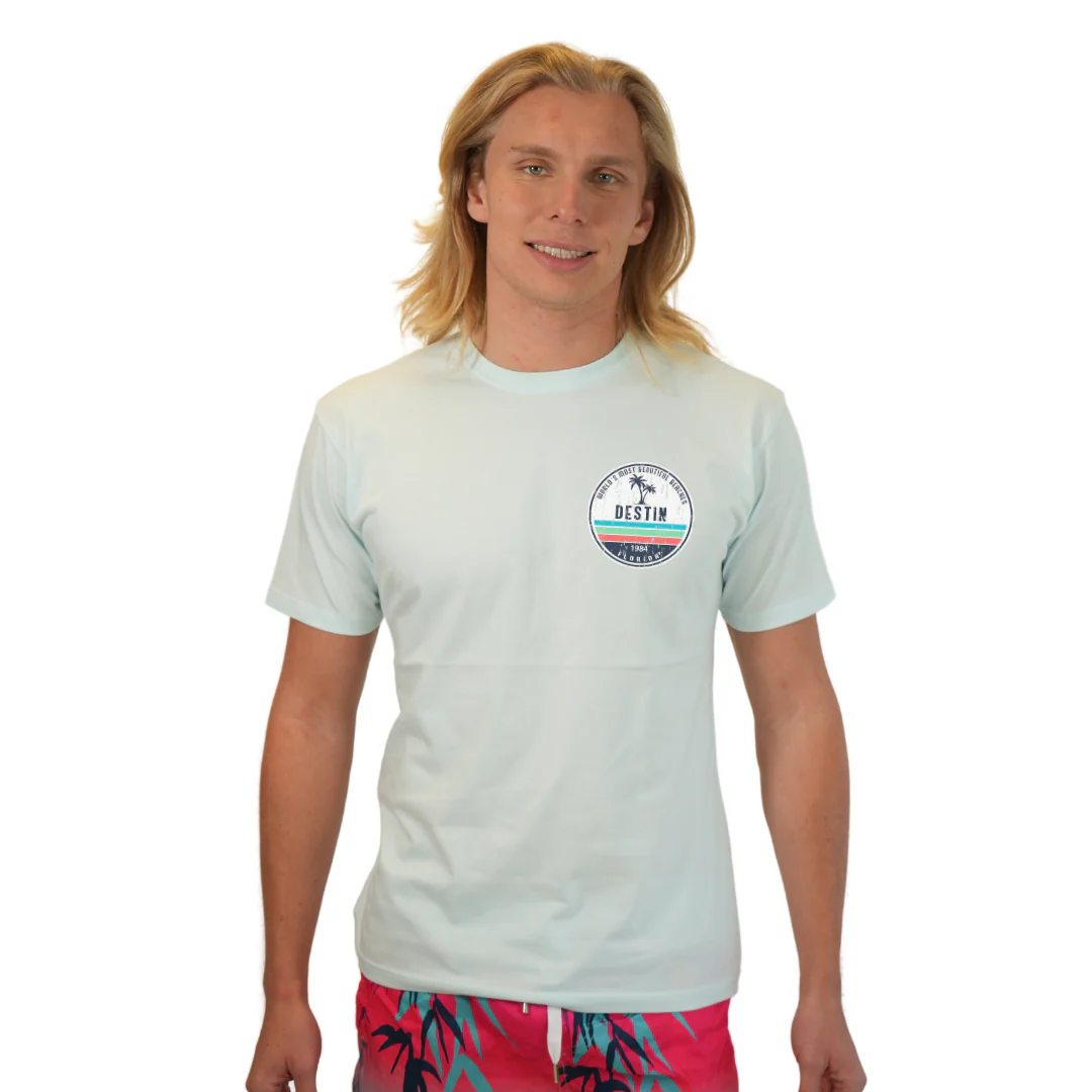 Destin Florida Combed Cotton Men T-Shirt with a Front Pocket Design and back big circle 2 Palm Trees 1915 Design Style CC1000 - Image 5