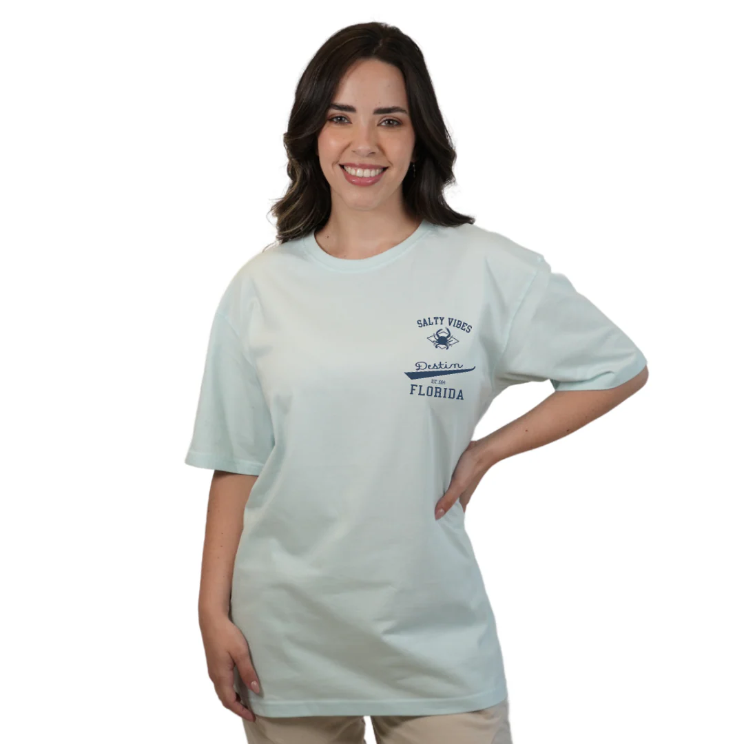 Destin Florida Combed Cotton Women T-Shirt with a Front Pocket Design and back "Salty Vibes Crab" Design Style CC1000 - Image 5