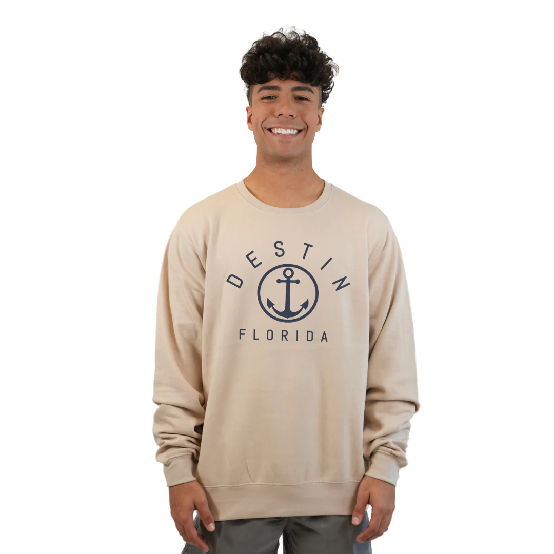 Destin Florida Fleece Crewneck Sweatshirt Men with a Front Nautical Design Style 067 - Image 3