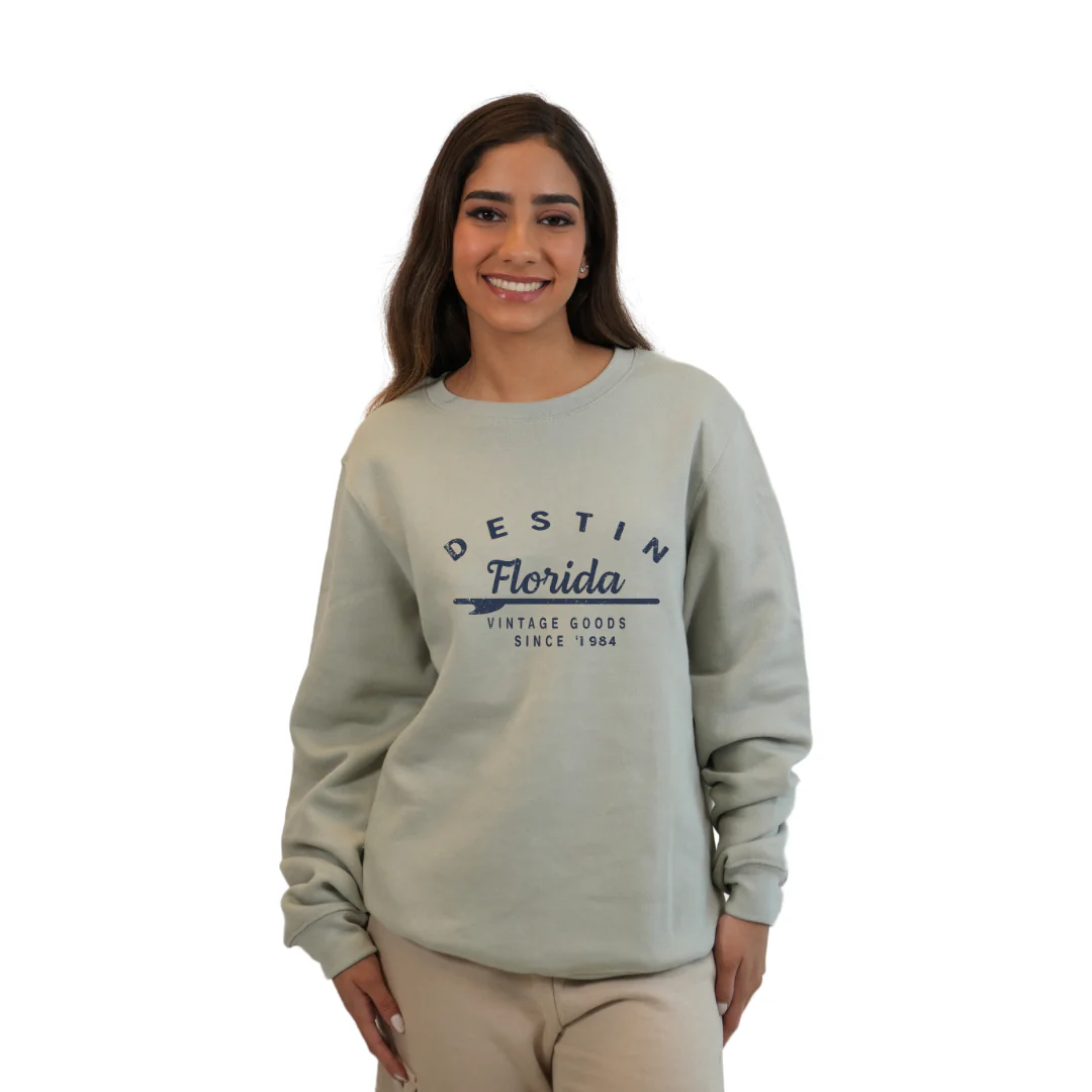 Destin Florida Fleece Crewneck Sweatshirt Women with a Front Arrow Vintage Goods Since 1984  Design Style 067 - Image 4