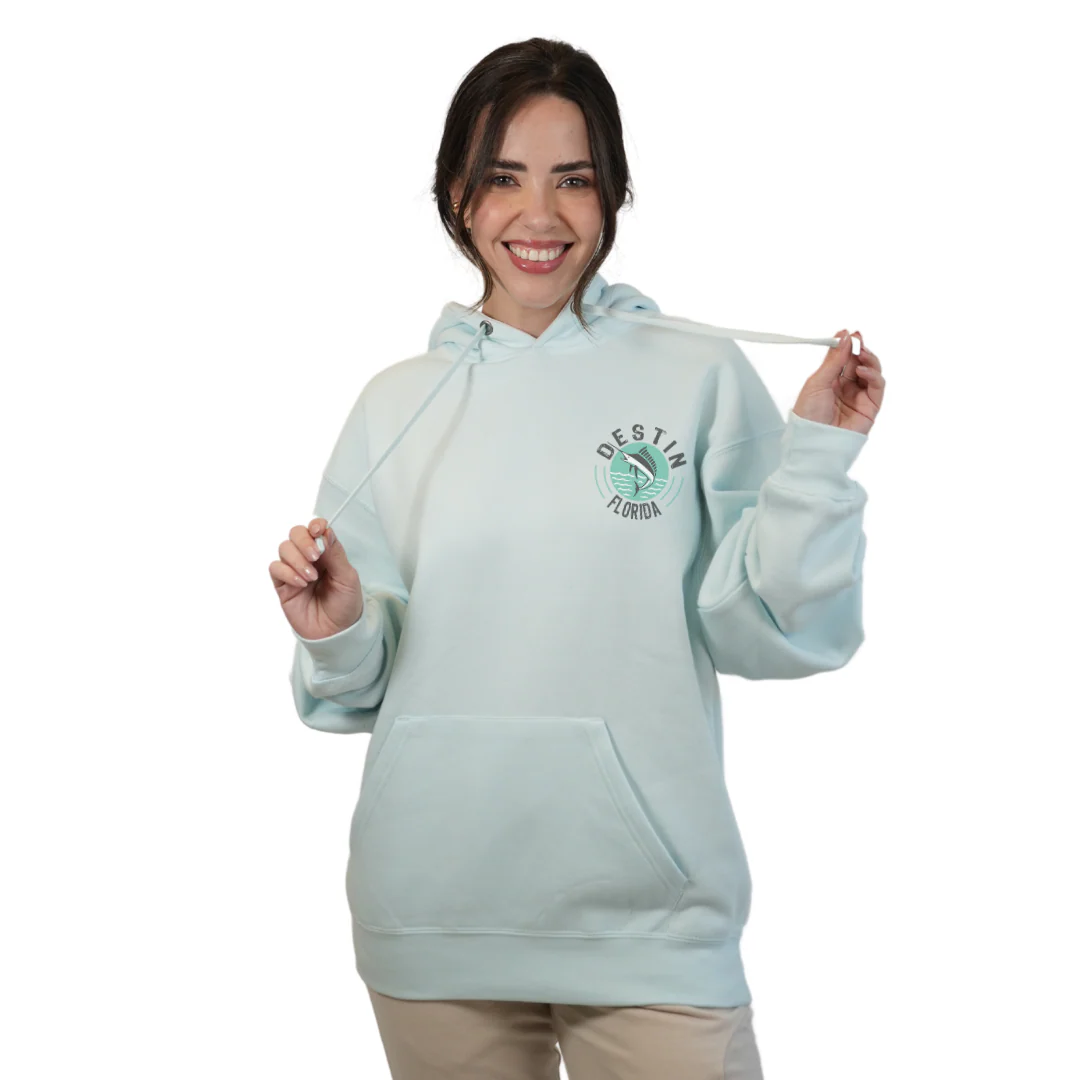 Destin Florida Pullover Hoodie Women with front Marlin Pocket design and the same back big design Style 252 - Image 3