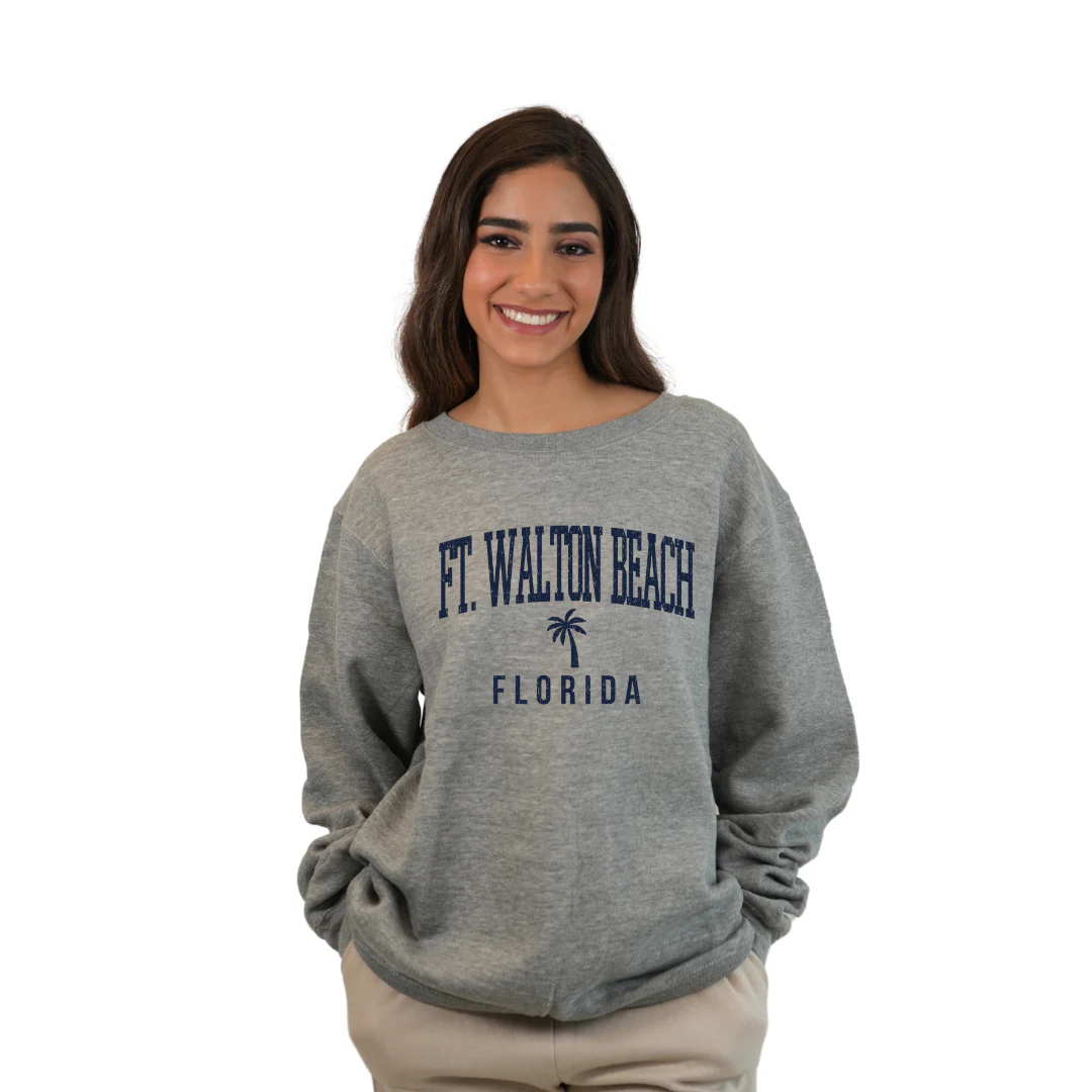 Ft. Walton Beach Fleece Crewneck Sweatshirt Women with a City Name Blue Design Style 067 - Image 3