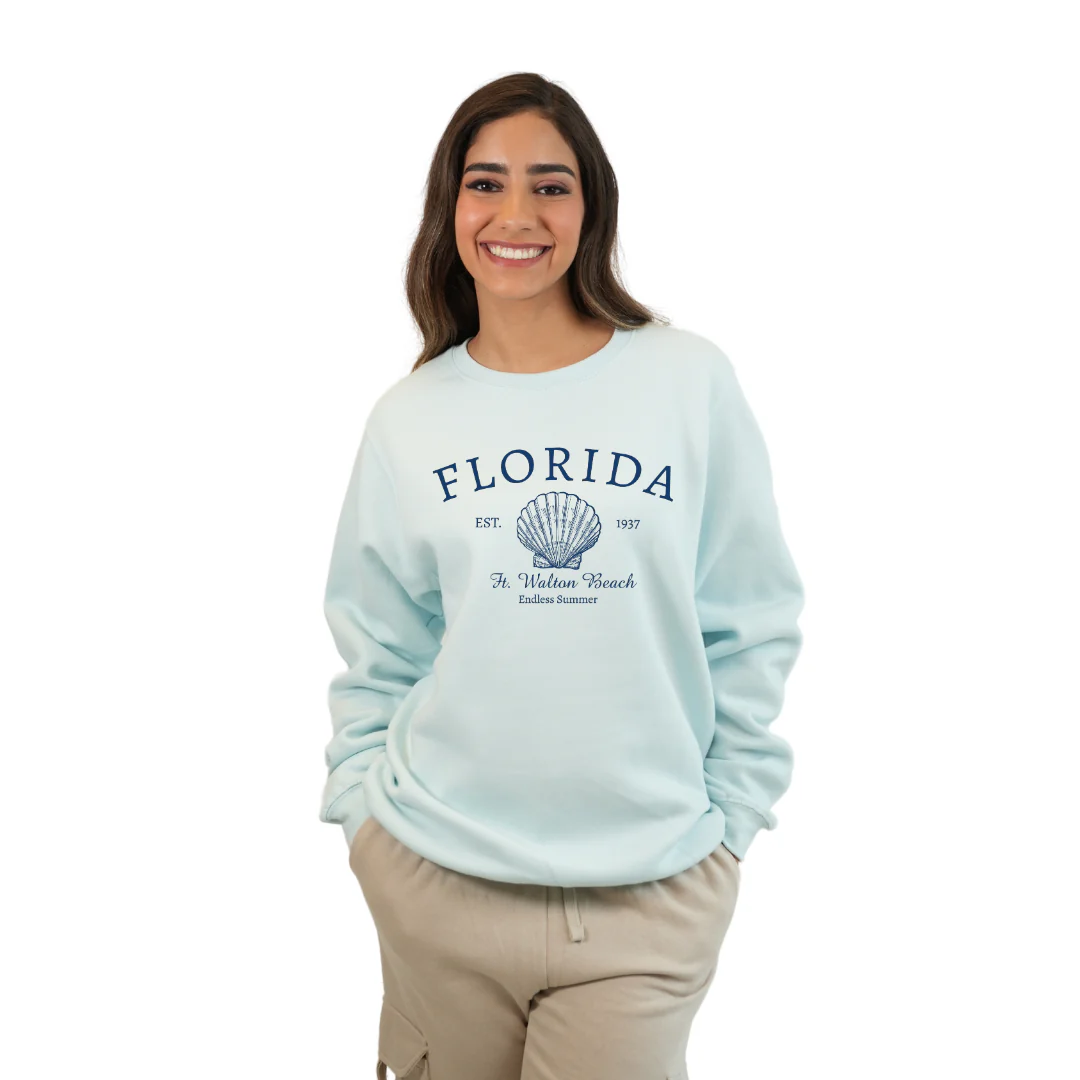 Ft. Walton Beach Fleece Crewneck Sweatshirt Women with a Florida Shell Endless Summer Design Style 067 - Image 4
