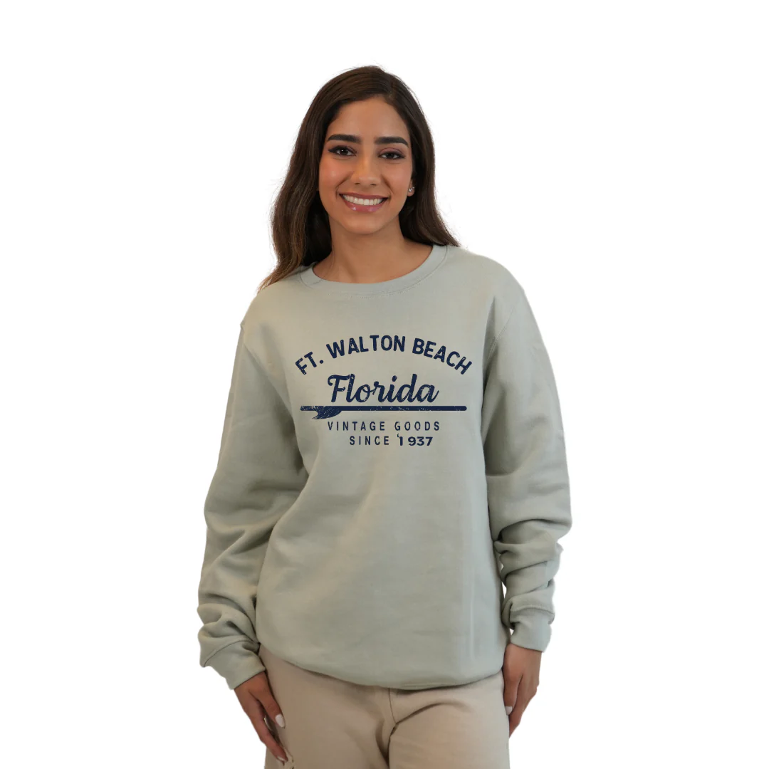 Ft. Walton Beach Fleece Crewneck Sweatshirt Women with a Front Arrow Vintage Goods Since 1984 Design Style 067 - Image 4