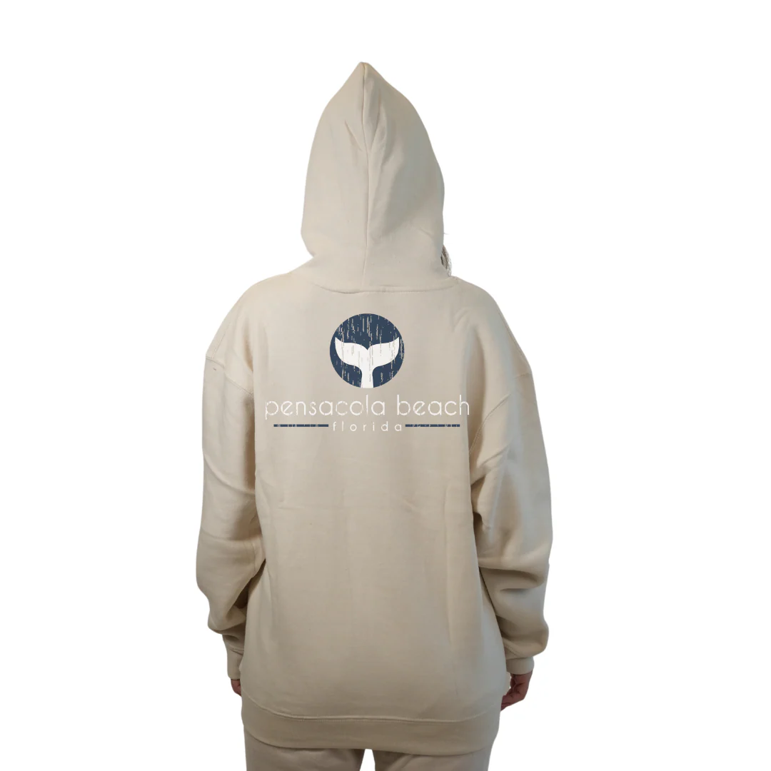 Pensacola Beach Pullover Hoodie Women with front Whale Tale pocket design and back big  Whale Tale Design Style 252 - Image 10